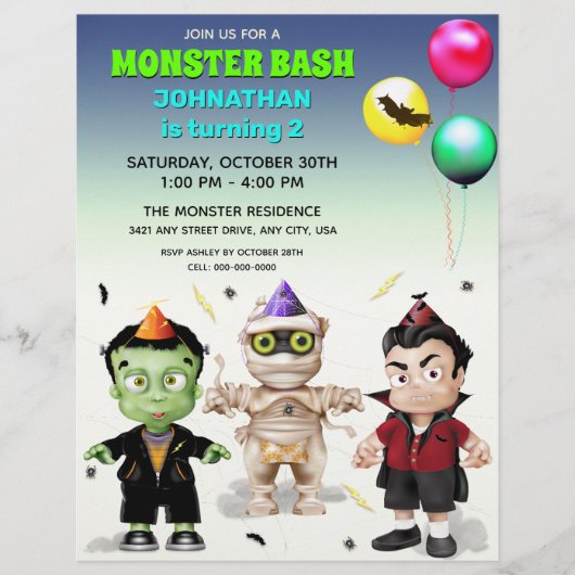 Halloween Monsters Kinder Kostuum Party Flyer (Voorkant)