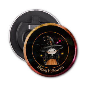 Halloween Monsters Little Witch Button Flesopener