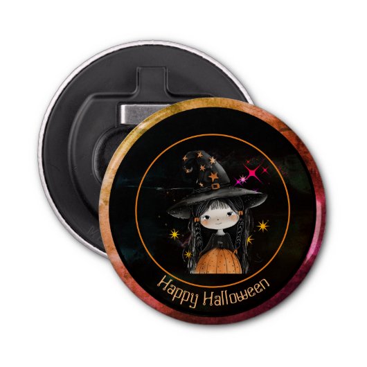 Halloween Monsters Little Witch Button Flesopener (Voorkant)