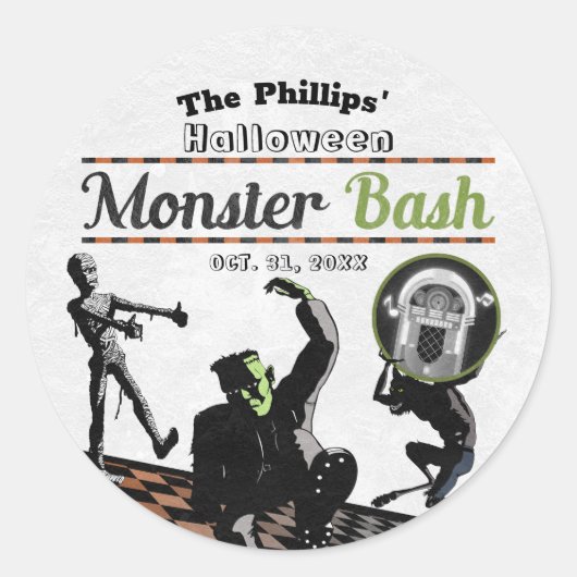 Halloween Monsters Monster Bash Kostuum Feestje Ronde Sticker (Voorkant)