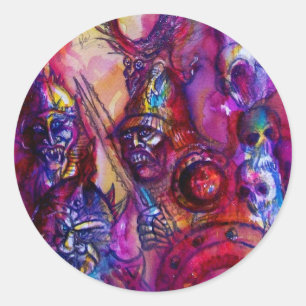 HALLOWEEN MONSTERS / ORK WAR Red Paarse Fantasy Ronde Sticker