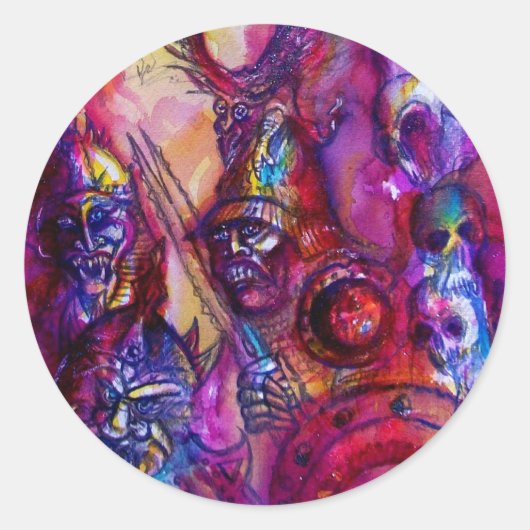 HALLOWEEN MONSTERS / ORK WAR Red Paarse Fantasy Ronde Sticker (Voorkant)