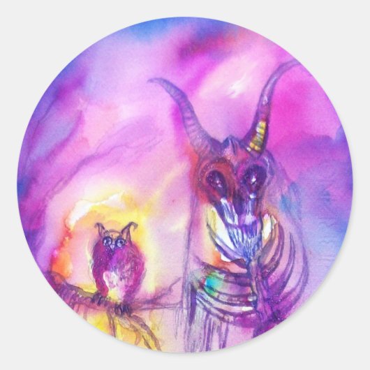 HALLOWEEN MONSTERS / ORK WAR Red Paarse Fantasy Ronde Sticker (Voorkant)