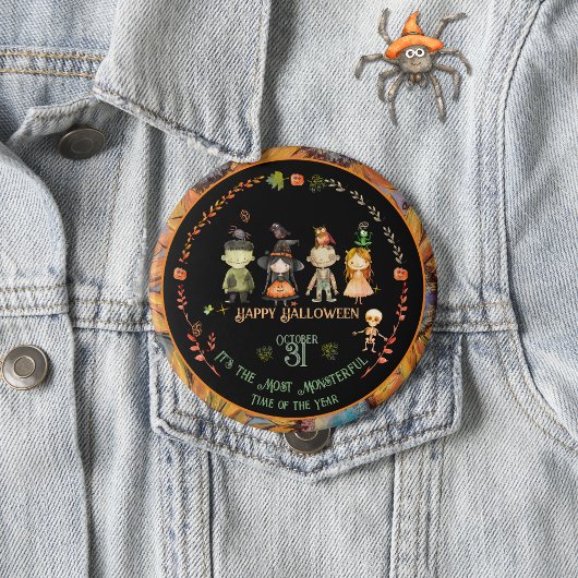 Halloween Monsters Party Sinaasappel Ronde Button 4,0 Cm