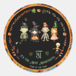 Halloween Monsters Party Sinaasappel Ronde Sticker