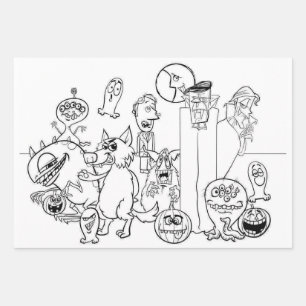 HALLOWEEN MONSTERS Verpakking Papieren Blad Set va Inpakpapier Vel