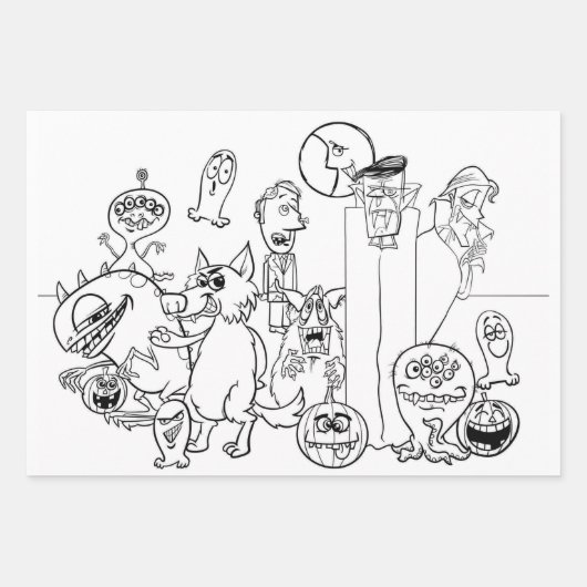 HALLOWEEN MONSTERS Verpakking Papieren Blad Set va Inpakpapier Vel (Voorkant)