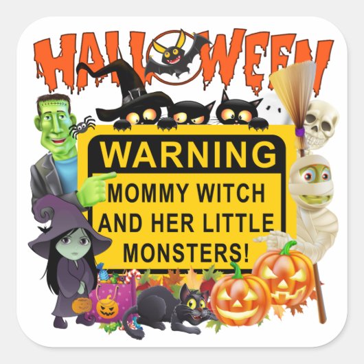 Halloween Monsters Vierkante Sticker (Voorkant)