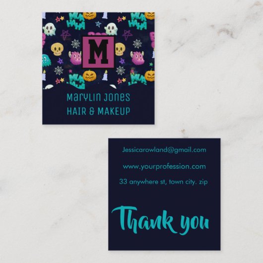 HALLOWEEN MONSTERS VIERKANTE VISITEKAARTJE (Voorkant / Achterkant)