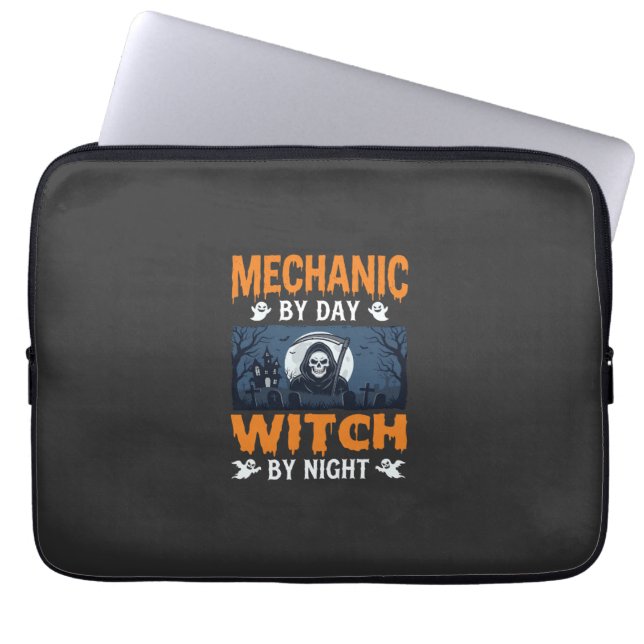 Halloween monteur overdag heks 's nachts laptop sleeve (Voorkant)