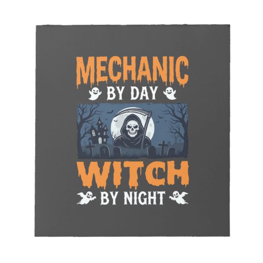 Halloween monteur overdag heks 's nachts notitieblok (Voorkant)