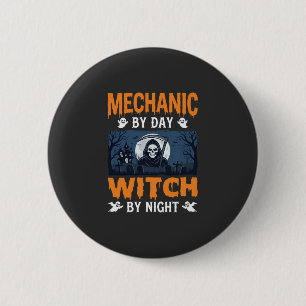 Halloween monteur overdag heks 's nachts ronde button 5,7 cm