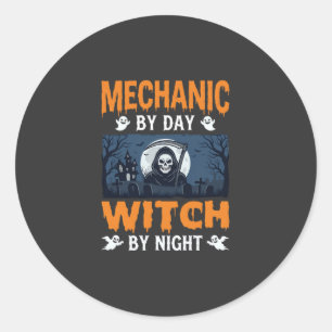 Halloween monteur overdag heks 's nachts ronde sticker