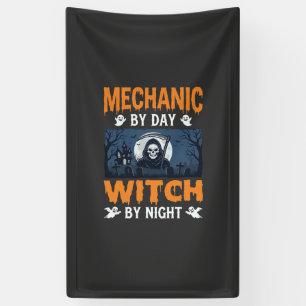 Halloween monteur overdag heks 's nachts spandoek