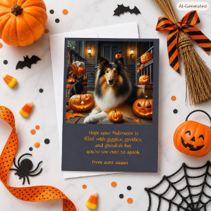 Halloween Mooie Collie Hond Kinderen Wenskaart Feestdagenkaart