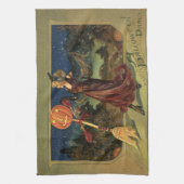 Halloween, mooie dansende heks Theedoek (Verticaal)