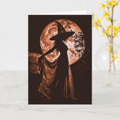 Halloween Mooie Heks Silhouet in Sinaasappel Kaart (Gele Bloem)