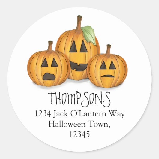 Halloween Mooie Jack O'Lanterns Retouradres Ronde Sticker (Voorkant)