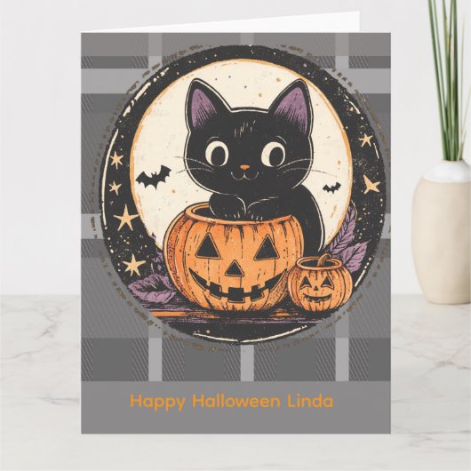 Halloween Mooie Kat Herfst Kaart (Voorkant)