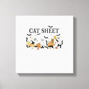 Halloween Mooie Katten Laken In Geest Kostuum Vrou Canvas Afdruk