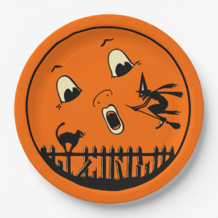 Halloween Moon  design - zwarte kat & heks Papieren Bordje