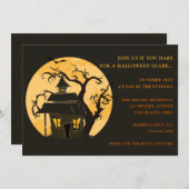 Halloween Moon en Haunted House Halloween Kaart (Voorkant / Achterkant)