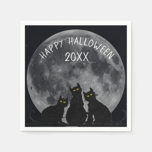Halloween moon en zwarte kattensilhouettes servet (Voorkant)