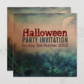 Halloween Moon Grunge Invitation Kaart (Voorkant / Achterkant)