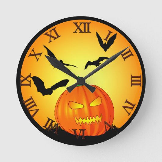 Halloween Moon Jack-O-Lantern Ronde Klok (Voorkant)