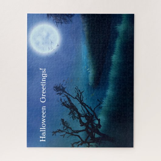Halloween Moon 's nachts in Shades of Blue & Green Legpuzzel (Verticaal)