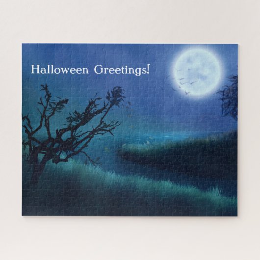 Halloween Moon 's nachts in Shades of Blue & Green Legpuzzel (Horizontaal)