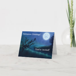 Halloween Moon 's nachts in Shades of Blue & Green Notitiekaartje