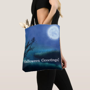 Halloween Moon 's nachts in Shades of Blue & Green Tote Bag