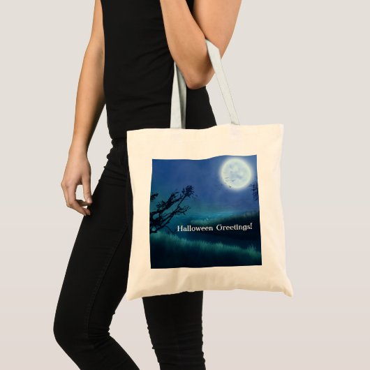 Halloween Moon 's nachts in Shades of Blue & Green Tote Bag (Voorkant (product))