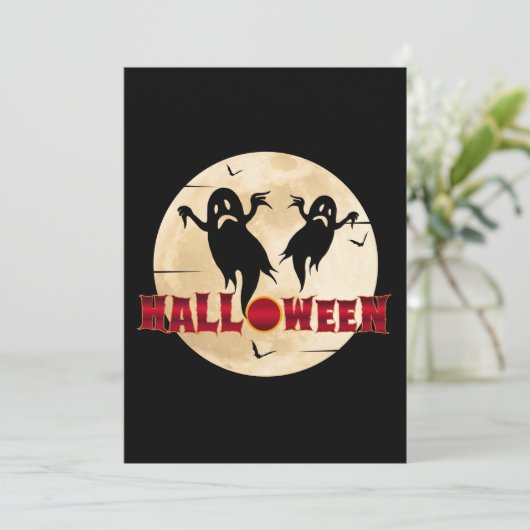 Halloween Moon Silhouette Ghosts Bats Kaart (Staand voorkant)