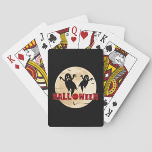 Halloween Moon Silhouette Ghosts Bats Pokerkaarten