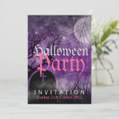 Halloween Moon & Spider Paarse uitnodiging (Staand voorkant)