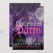 Halloween Moon & Spider Paarse uitnodiging (Voorkant / Achterkant)