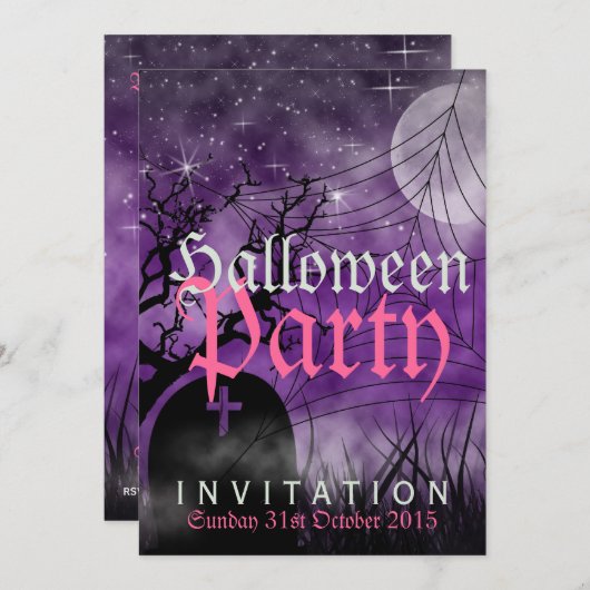 Halloween Moon & Spider Paarse uitnodiging (Voorkant / Achterkant)
