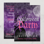 Halloween Moon & Spider Paarse uitnodiging (Voorkant / Achterkant)