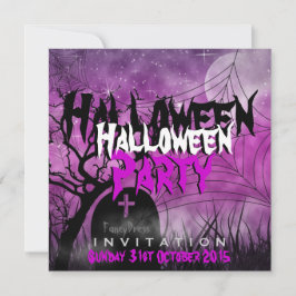 Halloween Moon+Spider Web Pink+Black Uitnodiging