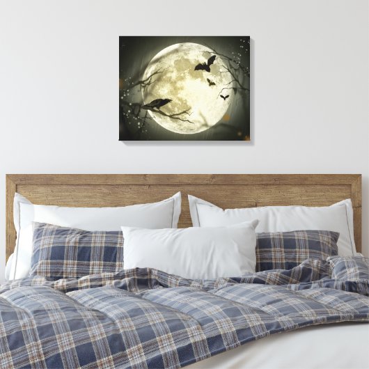 Halloween Moon Spooky Crows Canvas Afdruk (Insitu (Slaapkamer))