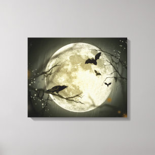 Halloween Moon Spooky Crows Canvas Afdruk