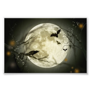 Halloween Moon Spooky Crows Foto Afdruk