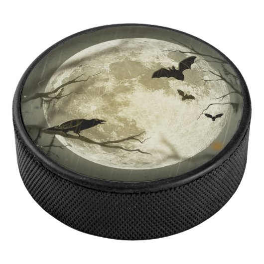 Halloween Moon Spooky Crows Hockey Puck (3/4)
