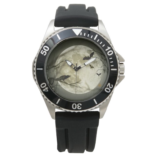 Halloween Moon Spooky Crows Horloge (Voorkant)