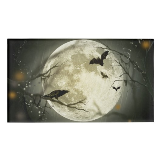Halloween Moon Spooky Crows Naambadge (Voorkant)