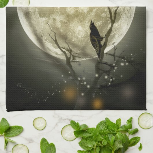 Halloween Moon Spooky Crows Theedoek (Gevouwen)