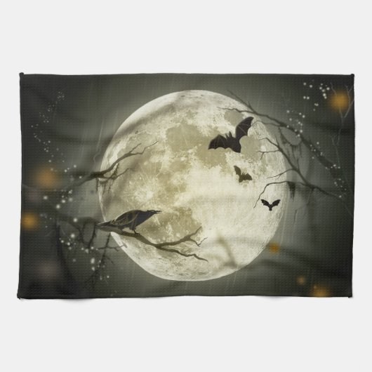 Halloween Moon Spooky Crows Theedoek (Horizontaal)