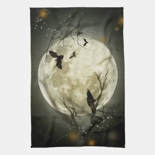 Halloween Moon Spooky Crows Theedoek (Verticaal)